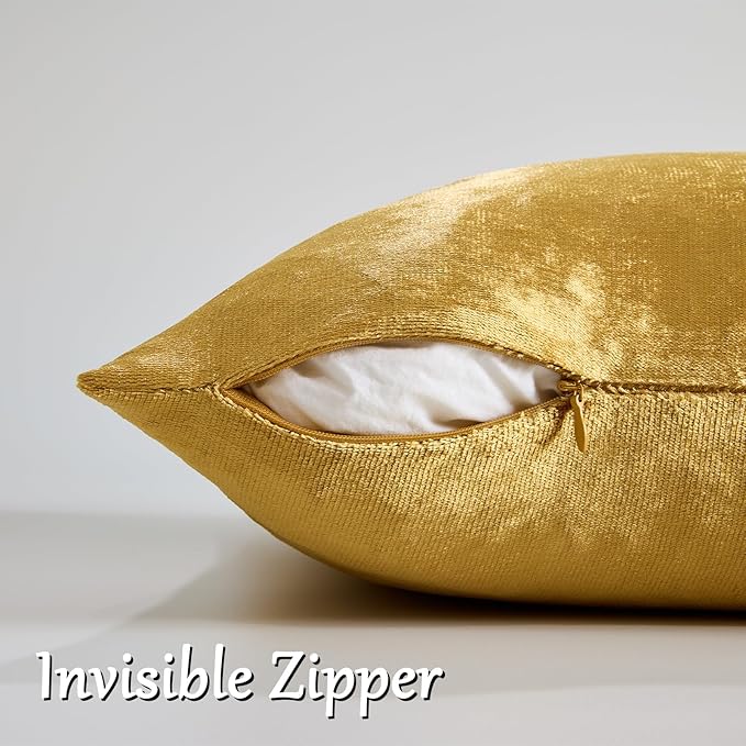 GIGIZAZA Gold Velvet Pillow Covers 24x24 Decorative Pillows Pack of 2 | Throw Pillows for Couch Sofa,300gsm Soft Textured Fabric,Modern Square Accent Pillowcases,Luxury Cushion Covers
