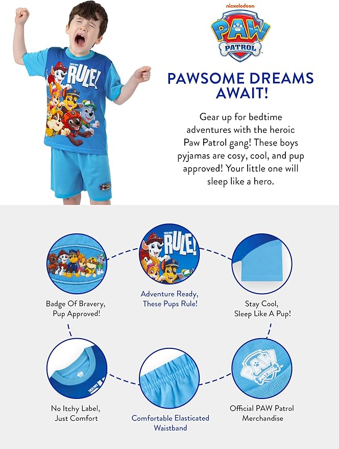 Paw Patrol Pajamas, Marshall And Chase Pajamas, Short Sleeve Boys Pjs, Summer Pjs For Boys
