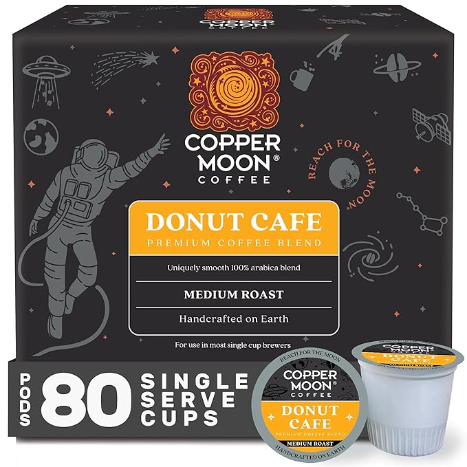 Copper Moon Single Serve Coffee Pods for Keurig K-Cup Brewers, Medium Roast, Donut Café Blend, 80 Count