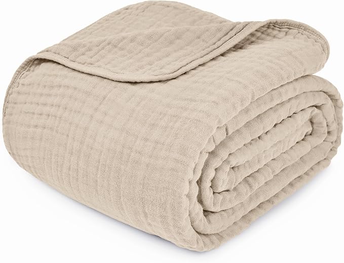 Comfy Cubs Adult Muslin Blanket 90x66” Twin Swaddle Blankets, Sand | 6 Layer Soft, Breathable & Lightweight Muslin Adult Blanket - Machine Washable & Designed in the US Bedding for All Seasons