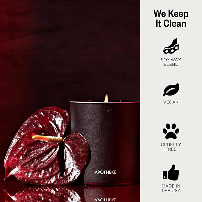 Apotheke 3-Wick Scented Candles for Home, Charcoal Rouge - 26 oz Soy Wax Jar Candle Gift for Women - Long-Lasting Fragrance with Perfume-Grade Essential Oils - Birch Wood, Elemi, Damask Rose & Smoke