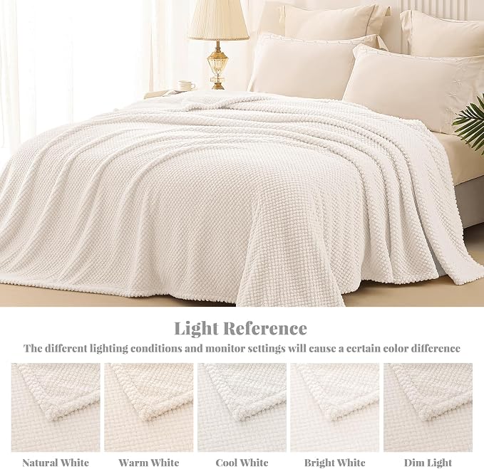 Whale Flotilla Soft Fleece Queen Size Bed Blanket, Ivory | 90x90 Inch, Suitable for Bed, Fluffy Fuzzy Jacquard Blankets for All Season, Lightweight and Cozy