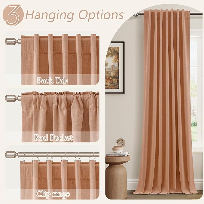 Guken 100% Blackout Curtains 96 Inch Length 2 Panels Set for Living Room Bedroom Back Tab Thermal Insulated Black Out Linen Drapes Room Darkening Rose,52x96