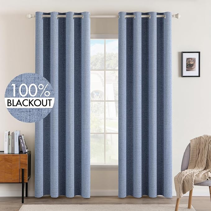 MIULEE Linen Texture Curtains for Bedroom Solid 100% Blackout Thermal Insulated Stone Blue Curtains Grommet Room Darkening Drapes for Living Room 52x108 Inch (2 Panels)