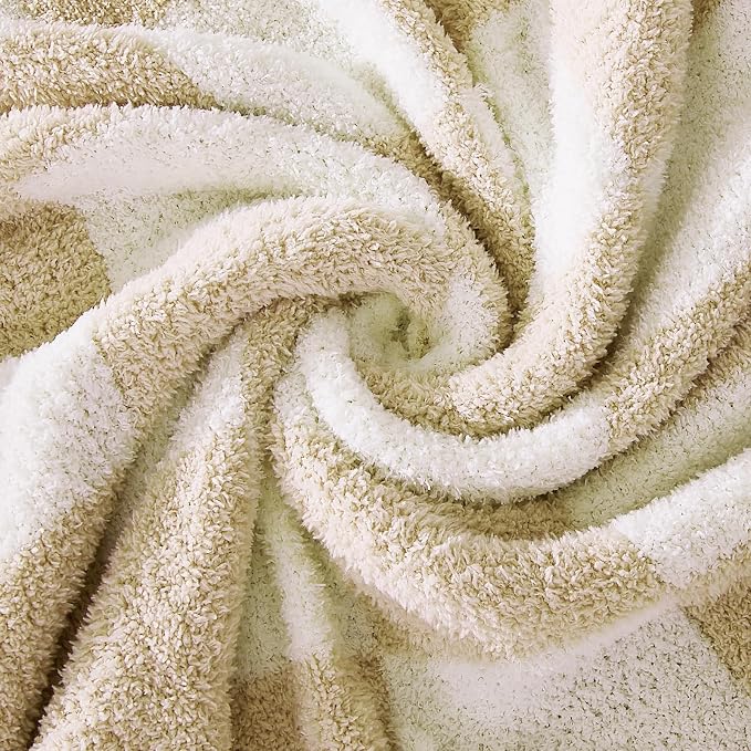 Soft Twin Size Checkered Blanket for Bed-Cozy Knitted Blankets | Lightweight Fluffy Warm Decor for Women, Mom, Her & Girls, Sofa, Chair, Couch, 60x80in, Beige