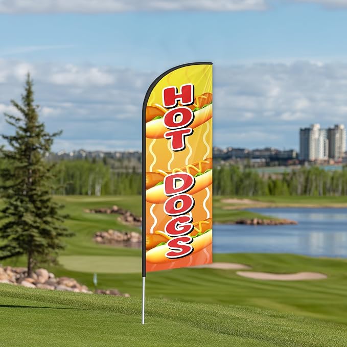 Hot Dogs Feather Flag for Storefronts Fairs,6 FT (Flagpole Not Included) | Business Advertising Flag