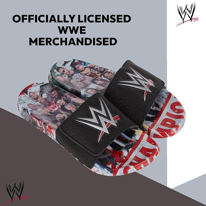 WWE Men's Slides Sandals – John Cena Roman Reigns Seth Rollins Championship Belt Slip-On Pool Beach Shoes for Men
