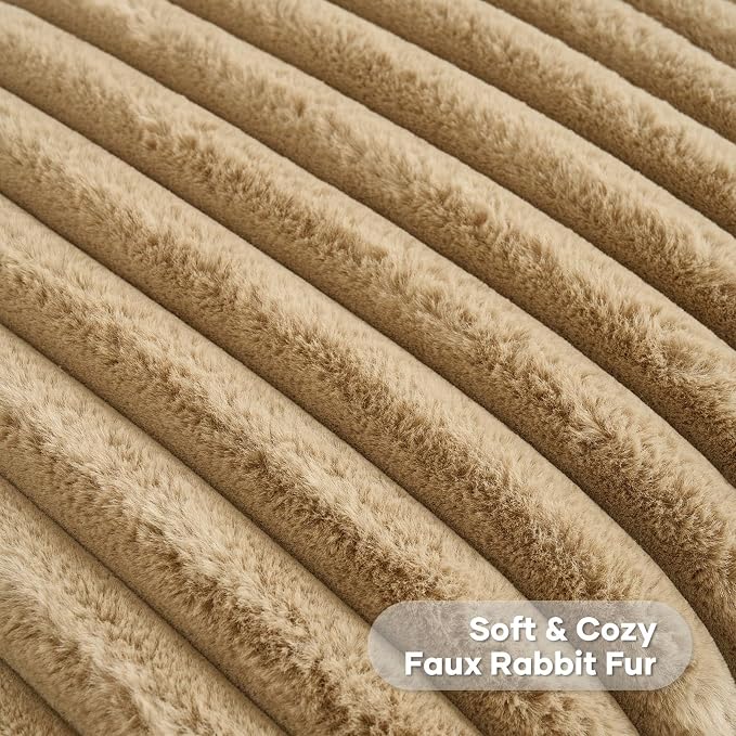 FUTEI Pack of 2 Faux Fur Throw Pillow Covers 12x20 Inch, Camel | Fluffy Faux Rabbit Fur Front/Premium Velvet Back,Hidden Zipper,Machine Washable,Non-Shedding,Colorfast,Insert Not Included.