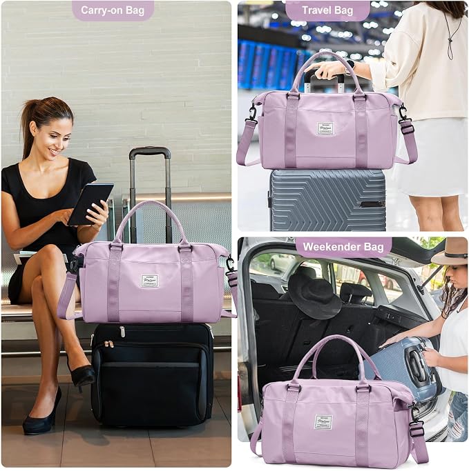 Travel Duffel Bag, Carry On Overnight Weekender Bags for Women | Travel Bag with Wet Pocket & Trolley Sleeve, For Spirit Airlines 18x14x8 Personal Item Bag