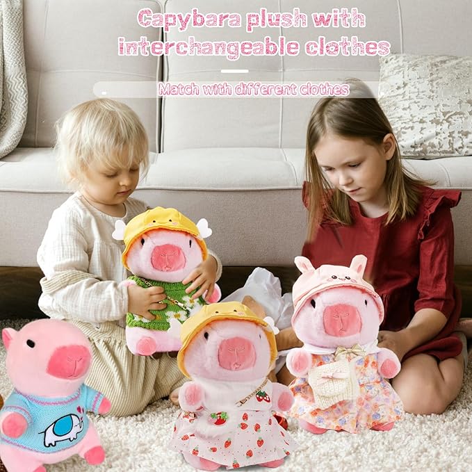 10.2" Cute Capybara Plush with 9 Pcs of Clothing and Accessories Super Soft Capybara Stuffed Animals Capybara Plush Toys are Suitable for Kids, Girls and Boys