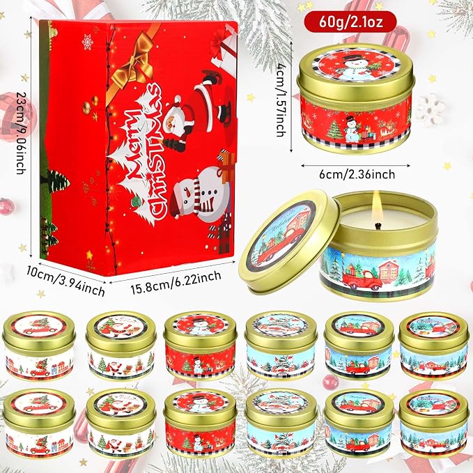 MTLEE 24 Pcs Christmas Scented Candles Set Vintage Christmas Candles with Festive Fragrance for Xmas Holiday Party Rustic Home Decor Stocking Stuffer Gifts for Women Men Coworkers Friend(Santa)