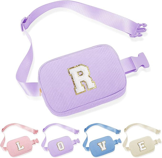 YOOLIFE Fanny Packs for Kids, Gifts for Teen Girl, Birthday Gifts for 3 4 5 6 7 8 9 10 11 12 13 14 Year Old Girls Gift Ideas, Belt Bag for Teen Girl Kids, Small Purple Initial Belt Bag (Purple R)
