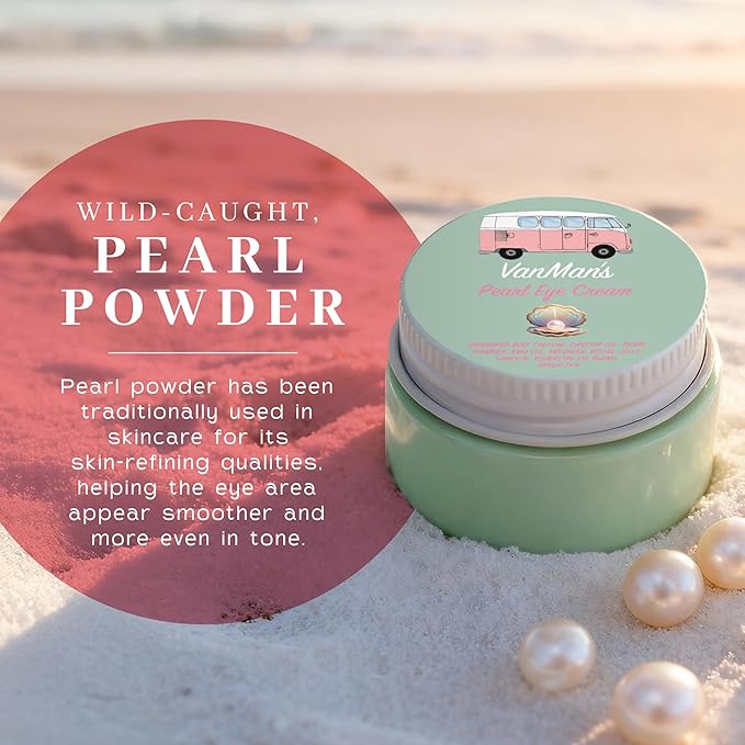 VanMan’s Pearl Eye Cream with Grass Fed Beef Tallow – Brightening and Smoothing Under Eye Cream with Wild-Caught Pearl Powder and Royal Jelly – No Fillers, 0.5 Ounces