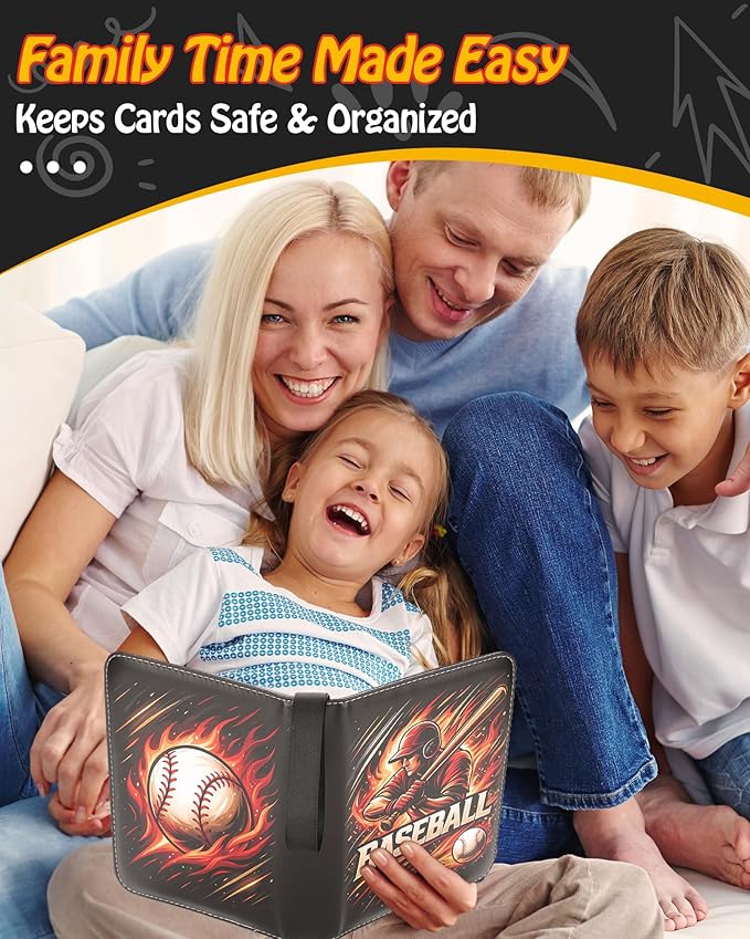 Best baseball card binder 4-Pocket holds 480 cards, 120 pages side-loading, PU leather zip waterproof cover, acid-free pages, for home storage & card shows, baseball cars binder, gift kids boys girls!