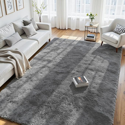 6x9 Area Rug for Living Room, Ultra Soft Fluffy Light Grey Rugs for Bedroom, Non Slip Large Shag Carpet, Fuzzy Plush Nursery Rug, Thick Washable Indoor Floor Carpets for Kids Office Dorm Home Decor