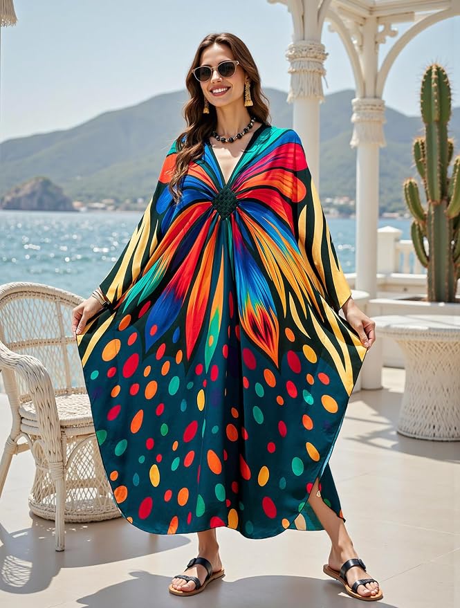 Mumu Dresses for Women Plus Size, Bohemian Kaftan Beach Cover Up Long Maxi Nightgown Soft Loungewear