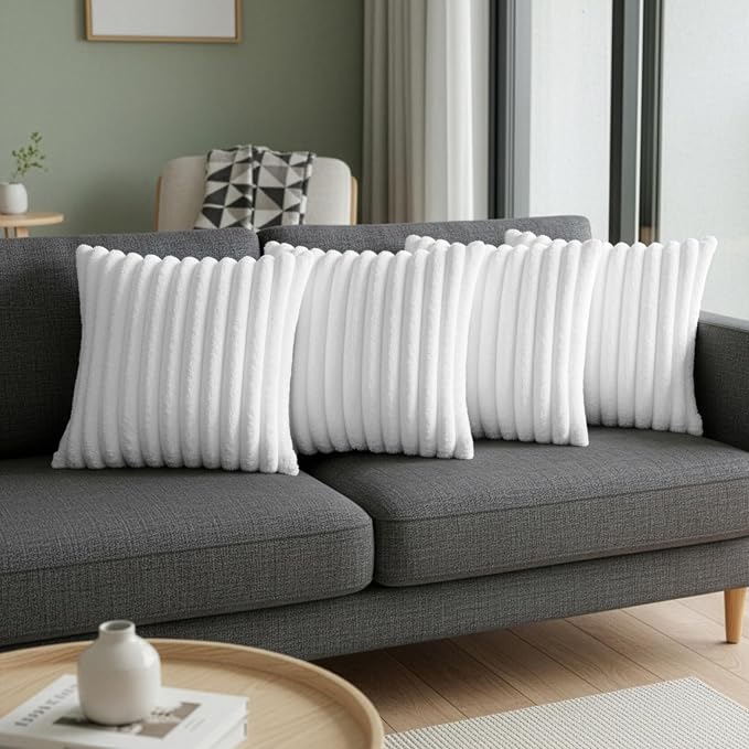 White Throw Pillow Covers 18 x 18 Set of 4, Cute Boho Throw Pillow Cover for Couch/Bed, Decorative Pillows Covers for Sofa/Bed, Accent Pillow Covers for Living Room, Rustic/Home/Room Decor