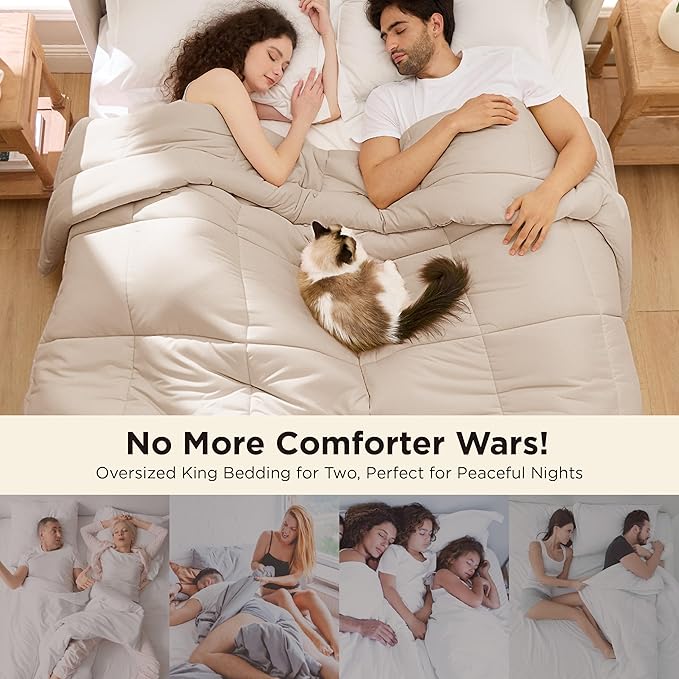 Bedsure Comforter Duvet Insert - Quilted Comforters Cal King Size, All Season Duvet, Down Alternative Bedding, with 8 Tabs, Gifts for Women/Men, Beige,Alaskan King 130x120 Inches