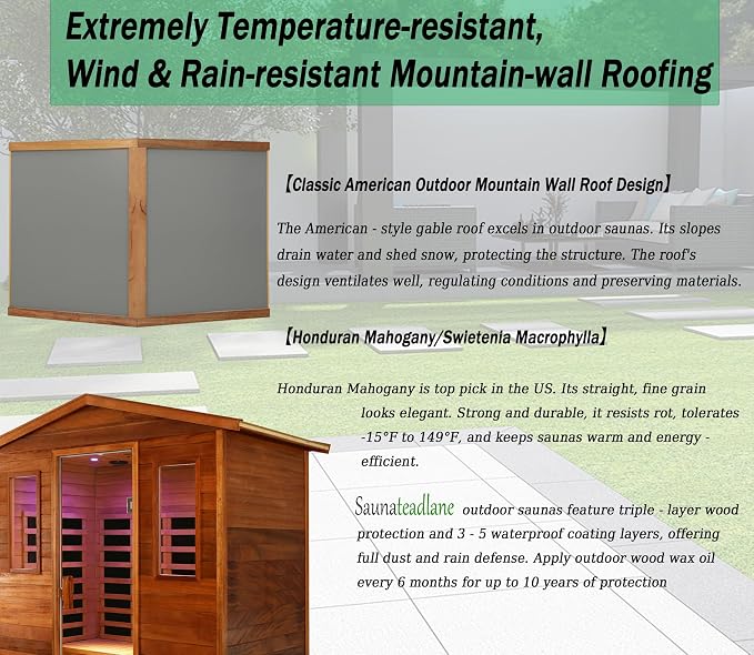 Full Spectrum Ultra-Low EMF Outdoor Sauna 4-Person, Mahogany Far Infrared Saunas for Home, Near&Mid-IR Light, EMF 0.1-4mG, Bluetooth & Chromotherapy