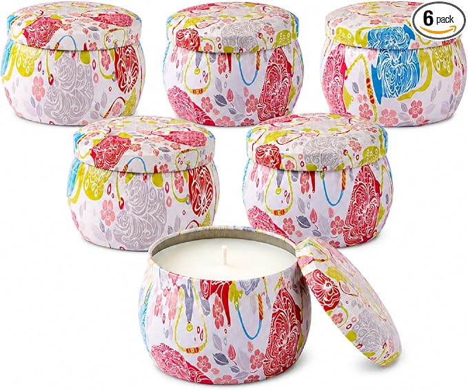 6 Pack Scented Candles Gift Set for Women, Soy Wax Tin Candles, 4 oz Each, 6 Fresh Botanical Scents, Up to 180 Hr Total Burn, Birthday Housewarming Thank You Gifts