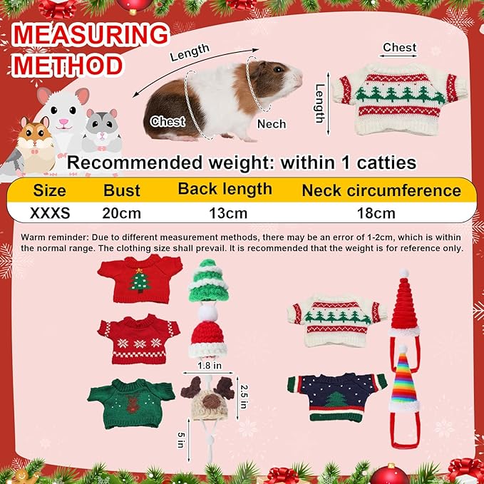 10 Pcs Guinea Pig Clothes, 5 Guinea Pig Costume Outfit, 5 Mini Hat with Adjustable Strap Small Animal Warm Vest Sweater Cozy Hand Knitted Hat for Hamster Bunny (Modern)