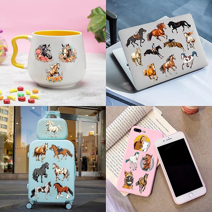 96 PCS Floral Cowgirl Horse Derby Pre-Cut Temporary Tattoos Birthday Party Favors Decorations Supplies Stickers Racing Pink Wild Horse Rodeo Cowboy Girls Boys Men Gift School Prizes Rewards (Normal)