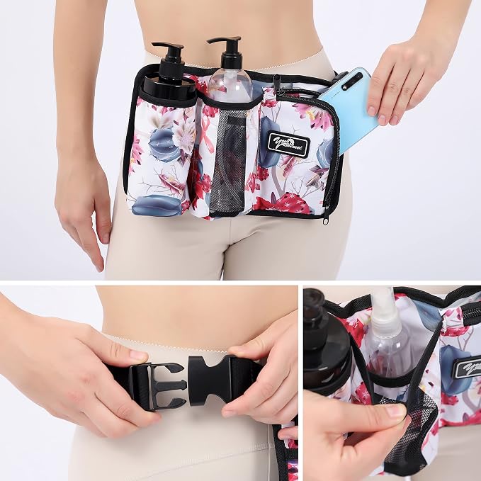 Massage Bottle Bag - Therapist Holster for Lotion & Oil, Flower color (9d3KD-Hua)