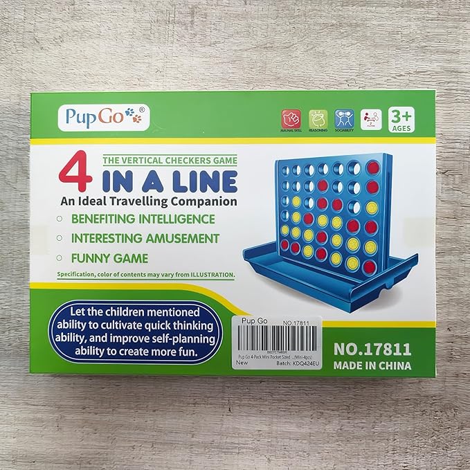 Pup Go 4-Pack Mini Pocket Sized 4 in a Row Board Game for Kids Ages 3+, Perfect Party Bag Fillers for Kid Classroom Prizes Rewards Unisex Kids Party Favour Toy Stocking Fillers Boys Girls