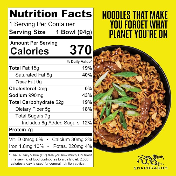 Snapdragon Saucy Instant Noodles with Soy Scallion Sauce - Quick Meal, Snack, and Lunch. 6-Pack Microwave Noodles for Cup, Bowl, Ramen or Asian Stir Fry
