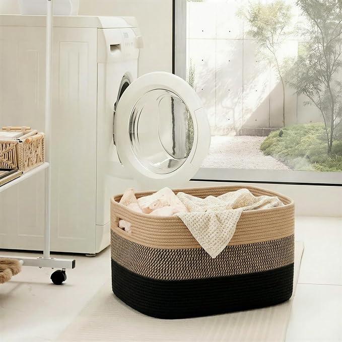 Artfeel Blanket Basket,Rectangle Woven Baskets for Storage,100L Laundry Basket for Decorative Nursery Blanket,Toys,Dirty Clothes and Magazine in Shelves,Baby Room,and Living Room