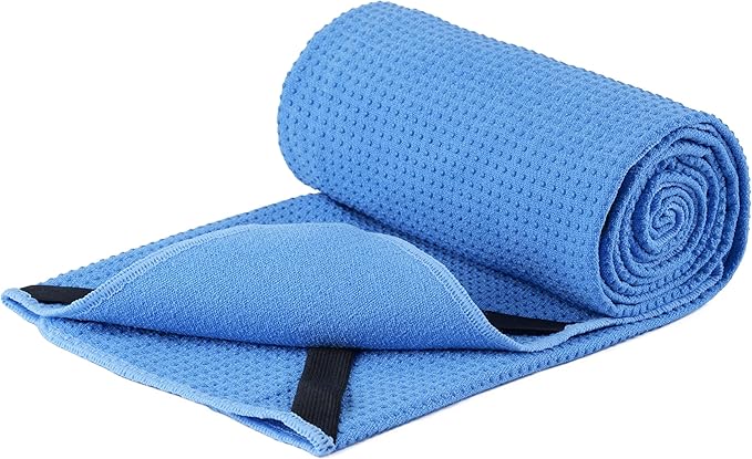 MICROFI Microfiber Hot Yoga Towel Mat, 24 x 72 inches, with Non-Slip Silicone Grip, Secure Fit Elastic Straps (Blue)
