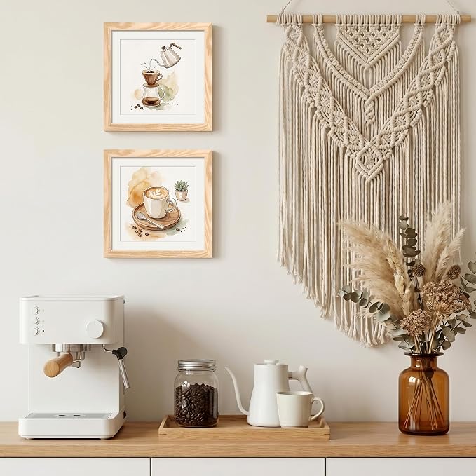 upsimples 10x10 Picture Frame, Display Pictures 8x8 with Mat or 10 x 10 Without, Wall Hanging Square Frames, Natural Style, 1 Pack