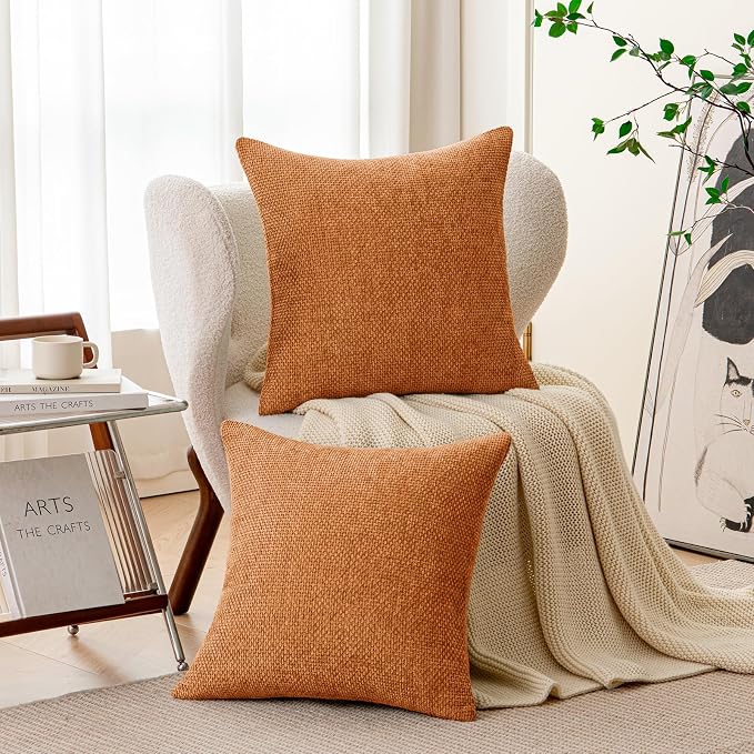 a moment Fall Orange Chenille Throw Pillow Covers 24x24 Inch Pack of 2 Modern Decorative Throw Pillow Cases Farmhouse Cross Covers Home Decor for Sofa Bedroom Living Room