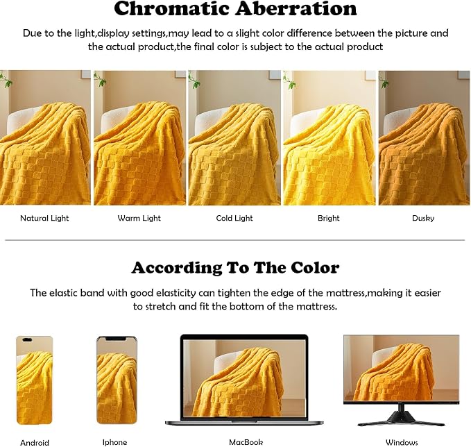NEWCOSPLAY 3D Checkered Flannel Twin Blanket, Mustard Yellow, 60"x80" | Super Soft Cute Lightweight Decorative Premium Silky Fleece Blanket for Couch Sofa Bed, Gift for Women Men, All Season Use