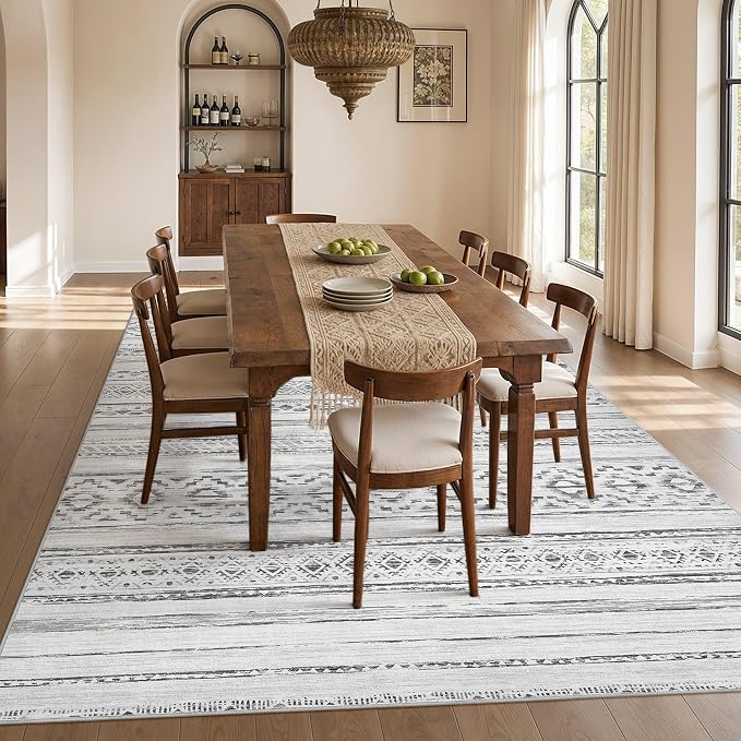 cotiled 5x8 Area Rugs Living Room Rug: Washable Boho Rugs with Non Slip Backing Large Soft Indoor Stain Resistant Carpet for Bedroom Farmhouse Dining Room Lightweight Home Decor Cream Grey
