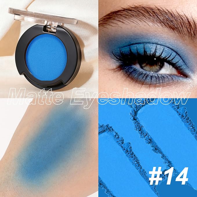 Single Eyeshadow, Klein Blue Pop Matte Finish, Highly Pigmented Blendable Pressed Powder Eye Shadow Makeup for Women, Versatile for Music Festivals, Stage Performances & Bold Party Looks #14