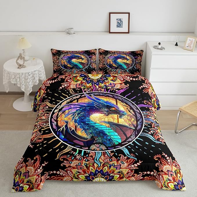 Feelyou Dragon Comforter Set Twin Size Dragon Stuff Comforter for Boys Girls Teens 3D Print Animal Bedding Set Dragon Decor Duvet Set Room Decor Golden Quilt Set