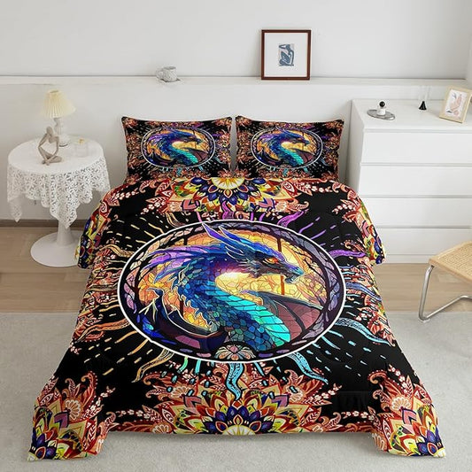 Feelyou Dragon Comforter Set Toddler Size Dragon Stuff Comforter for Boys Girls Teens 3D Print Animal Bedding Set Dragon Decor Duvet Set Room Decor Golden Quilt Set
