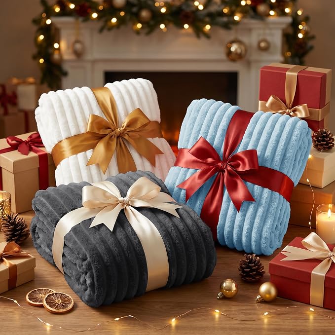 Light Blue Twin Blanket for Bed & Couch, 60 x 80 Inch | 300GSM Ribbed Fleece Blanket, Soft, Cozy & Lightweight, OEKO-TEX Certified, All-Season Use for Travel, Dorm & Home Decor