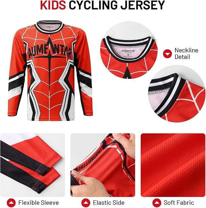 Kids Cycling Jersey Long Sleeve Dirt Bike Motocross Shirt, BMX Off-Road Racing Clothing