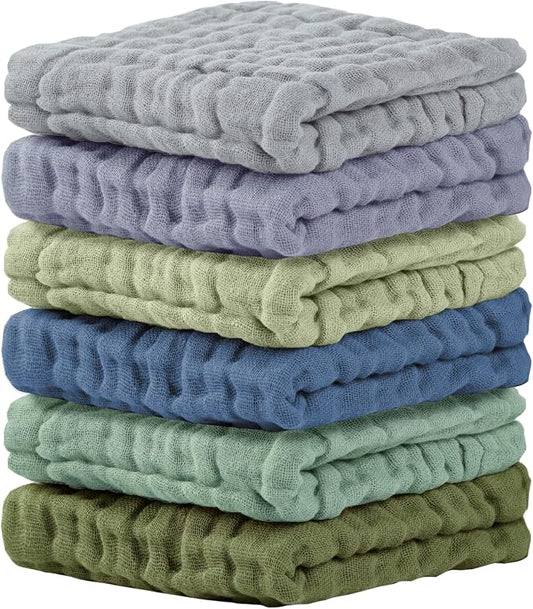 Cuddle Campus Baby Washcloths 6 Packs, Muslin Washcloths Baby,Cotton Burp Cloths, Extra Absorbent and Soft Wash Clothes for Newborns, 12x12 Inches