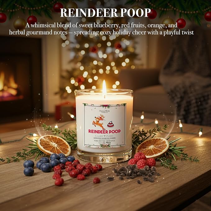 ForeverWick Reindeer Poop Diamond Candle | Funny Christmas Candle Gift for Women, Coworkers, Friends | Hand-Poured Natural Soy Holiday Candles | A Cozy December Retreat Scent | 70-Hr Burn Time, 14 oz
