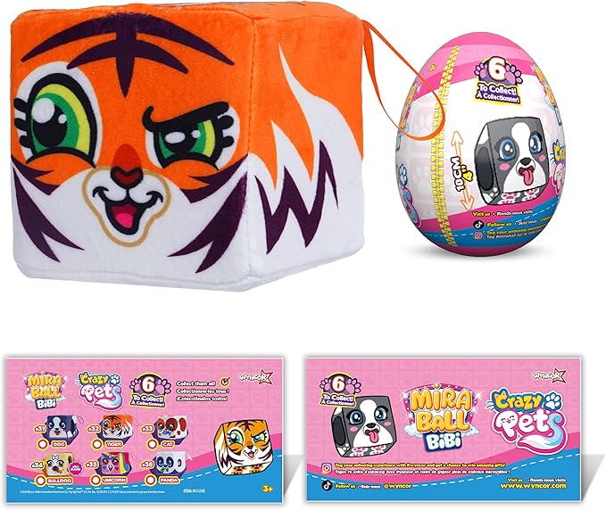 MiraBall Bibi Crazy Pets - Surprise Egg Capsule with Memory Foam Expandable Plush Toy – 3.7" (9.5cm) Soft Collectible with Hidden Surprises – Fun Gift for Kids, Parties, Holidays, Stocking Stuffers