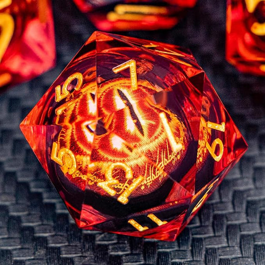 ARUOHHA DND Resin Dice Gazes Eye Dice Liquid Core Flaming RPG Sharp Edged Dice Set with Gift Box, Polyhedral D and D Dice Set Compatible with Dungeons Dragons Role Playing Game D20 D12 D10 D8 D6
