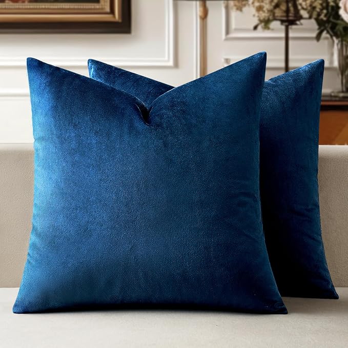 MIULEE Pack of 2 Velvet Pillow Covers Decorative Square Pillowcase Soft Solid Cushion Case for Spring Sofa Bedroom Car 26x26 Inch Dark Blue | Soft Solid Decorative Euro Sham, Modern Luxury Home Decor, for King Bed Sofa Couch Bedroom Livingroom