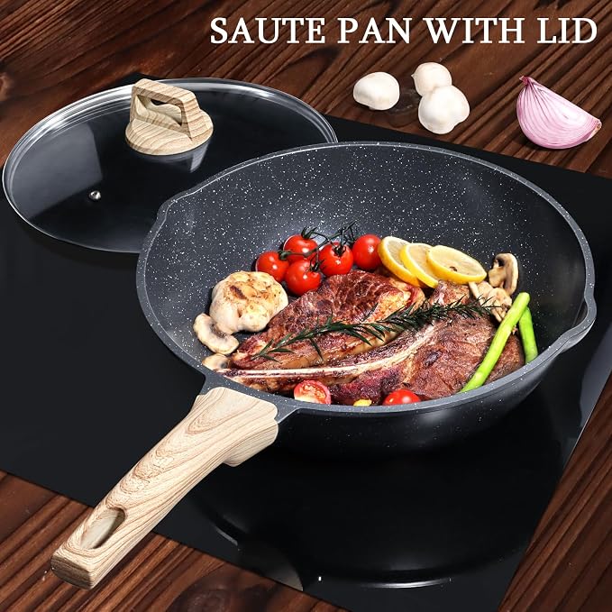 GiPP Ceramic Nonstick Deep Frying Pan Skillet, 12" Saute Pan with Lid, Induction Cookware Non Stick Cooking Pan, PTFE PFOA PFOS APEO Free, Grey