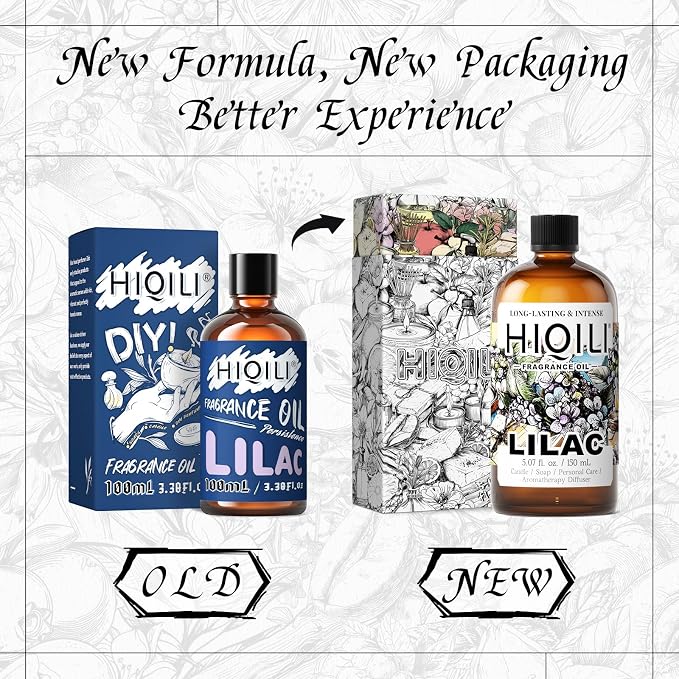 HIQILI Lilac Fragrance Oil for DIY Perfume, Candle & Soap Making, Soft Floral Scents for Essential Oils Diffuser - 5.07 Fl Oz