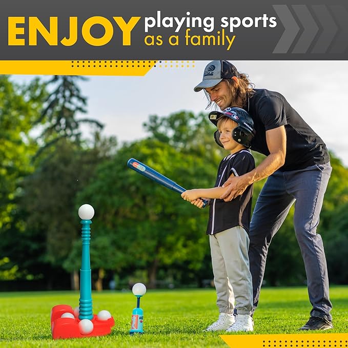 TOMLEON T Ball Stand for Kids and Toddlers 1-3, 3-5, 5-8. Baseball Set With 6 Large Balls, Adjustable Tball Batting Tee, and Pitching Machine. T-Ball Sets With Bat and Ball
