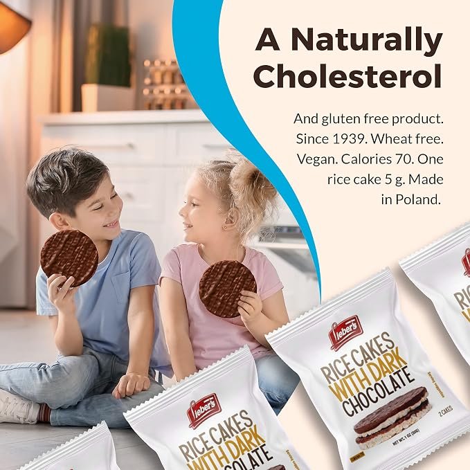 Lieber's Dark Chocolate Rice Cakes, Kosher, Gluten Free, Vegan, 24 Count | Whole Grain Brown Rice, Dairy Free, 60 Calories or Less per Cake, Crispy Snack Pack or Gift Pack, Wheat Free