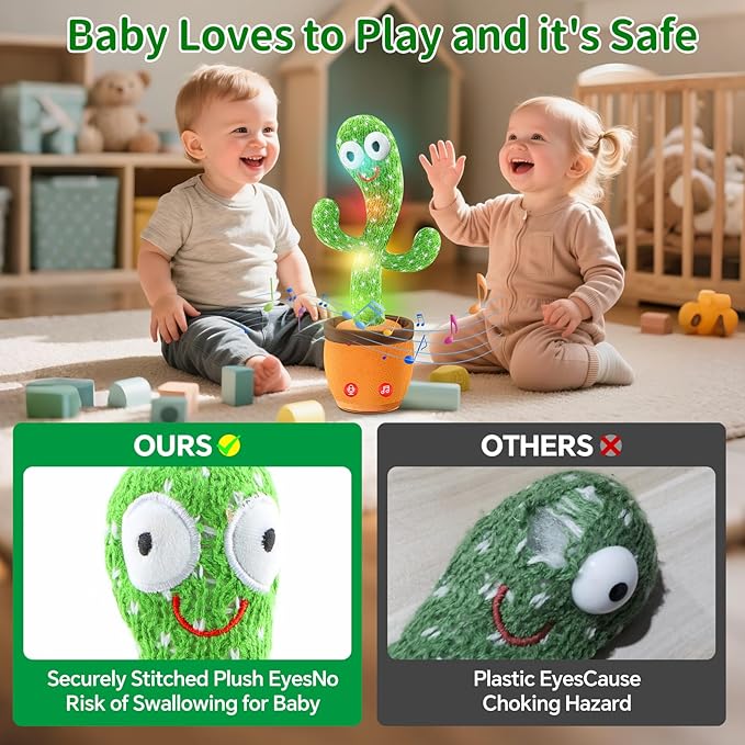 Dancing Talking Cactus Toy,Silly Baby Stocking Stuffers for Kids,Interactive LED Repeat Record Singing Wriggle Mimicking Girls Boys Toddler Toys,2025 Top Christmas Unique Gifts 120 Song Green